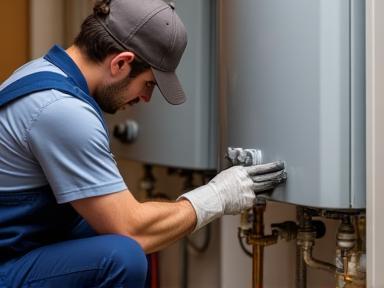 Professional plumber installing a new water heater.